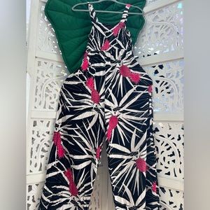 NWOT Ava Sky pink, black and white pineapple print jumper / long pants romper.
